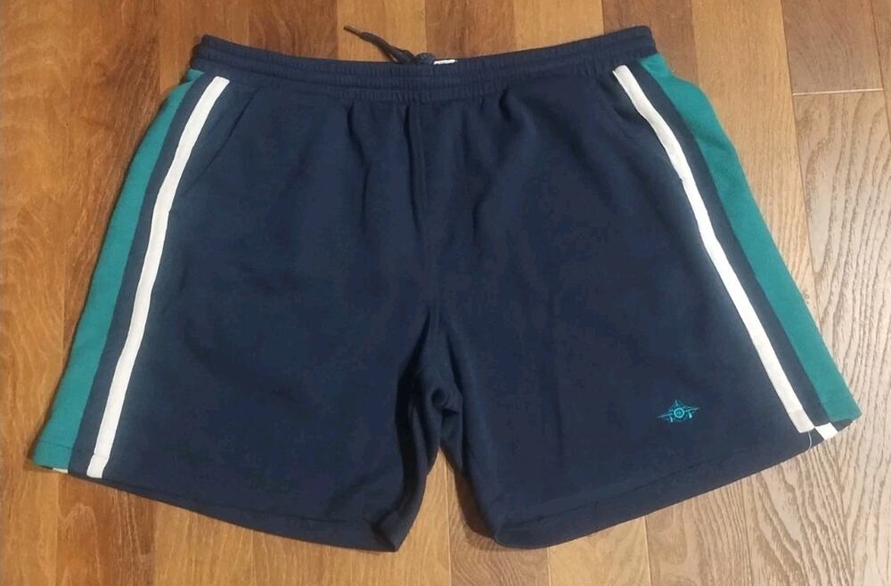 80s Vintage Shorts Mens Large Blue Stripes Soft Drawstring Elastic Large pockets